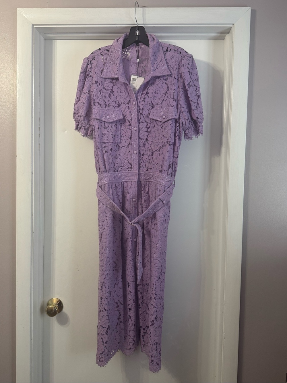 Generation Love Lavender Lace Button-Front Midi Dress with Belt